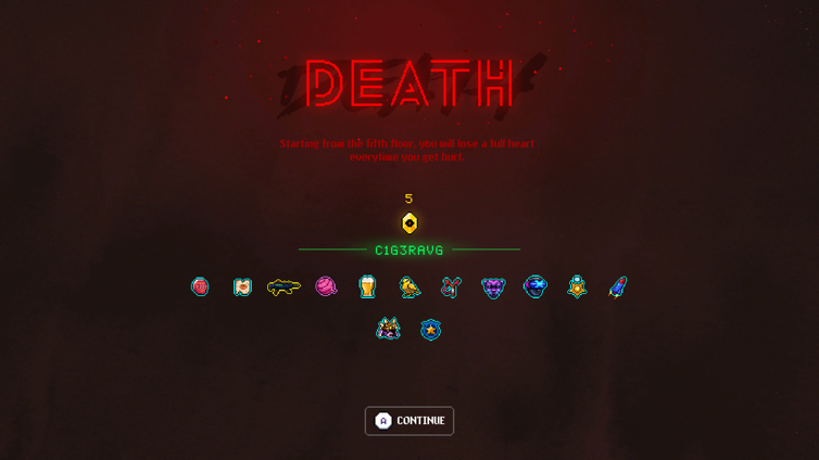 Neon Abyss Review Xbox Game Pass Spotlight. Seed death screen.